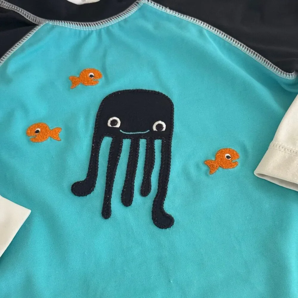 Gymboree Boys 18-24M Sleeve Swim Shirt Rash Guard  Blue Jelly Fish Gold Fish UPF